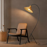 Japanese Retro Rattan Weaving Go Fishing Floor Lamp Silent Wind Bedroom Living Room Study Standing Lamp Room Decor Illumination